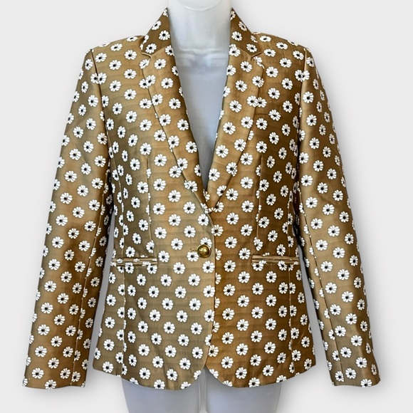 J. CREW Campbell Scattered Daisy Gold Floral Print Jacquard Gold Button Blazer 2 - Picture 2 of 7